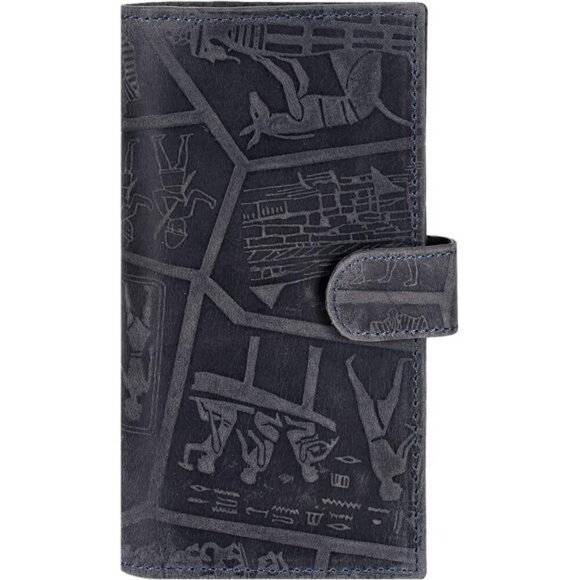 Premium Leather Checkbook Cover Wallet Charcoal - Picture 1 of 6